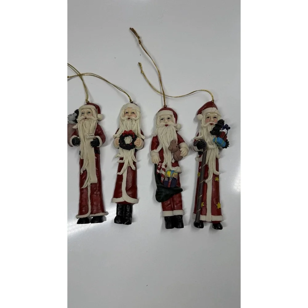 Vintage Resin 4 Skinny SANTA Christmas Ornaments